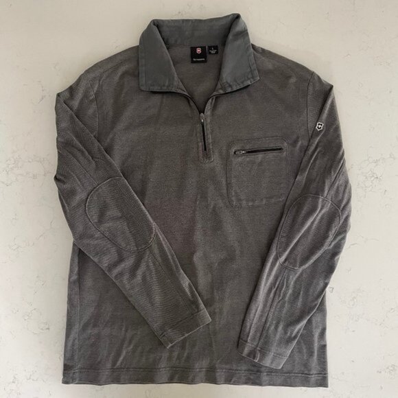 Victorinox Sporty Lg Sleeve 14 Zip CollaredCotton Shirt Heather Gray Sz L - Picture 1 of 7